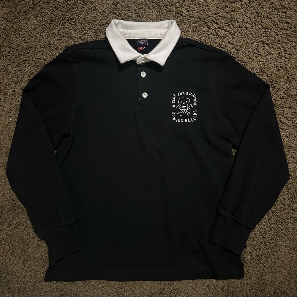 Rowing Blazers Black and White Long Sleeve Polo Shirt
